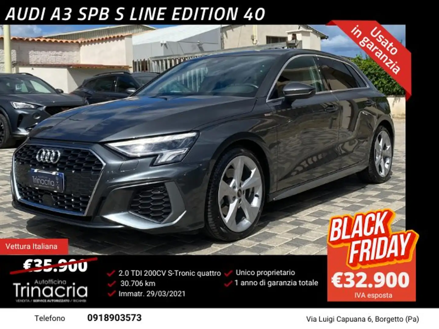 Audi A3 SPB S line edition 2.0 TDI 200CV s-tronic quattro Grau - 1