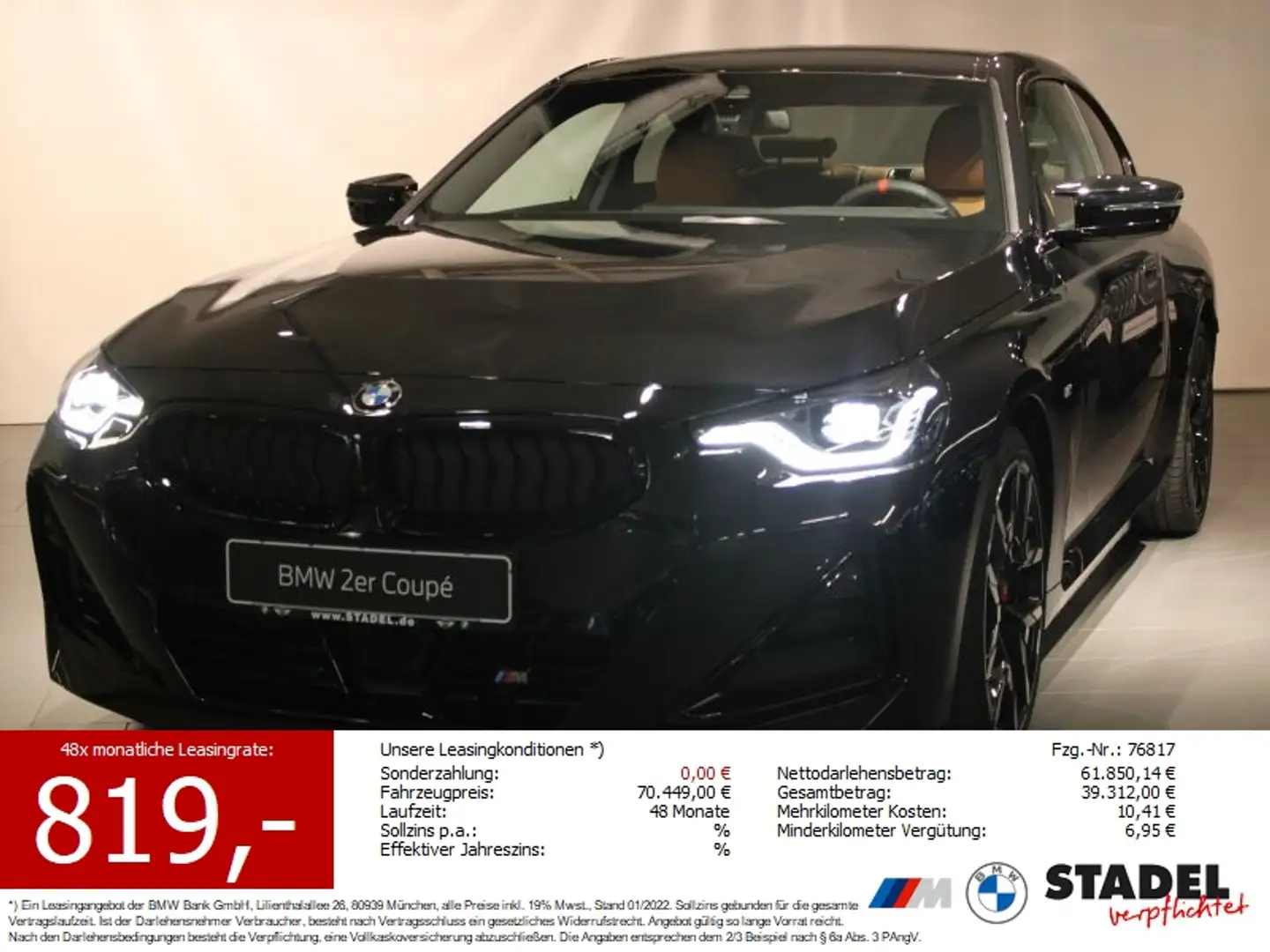 BMW 240 Mi xDrive Coupé Zwart - 1