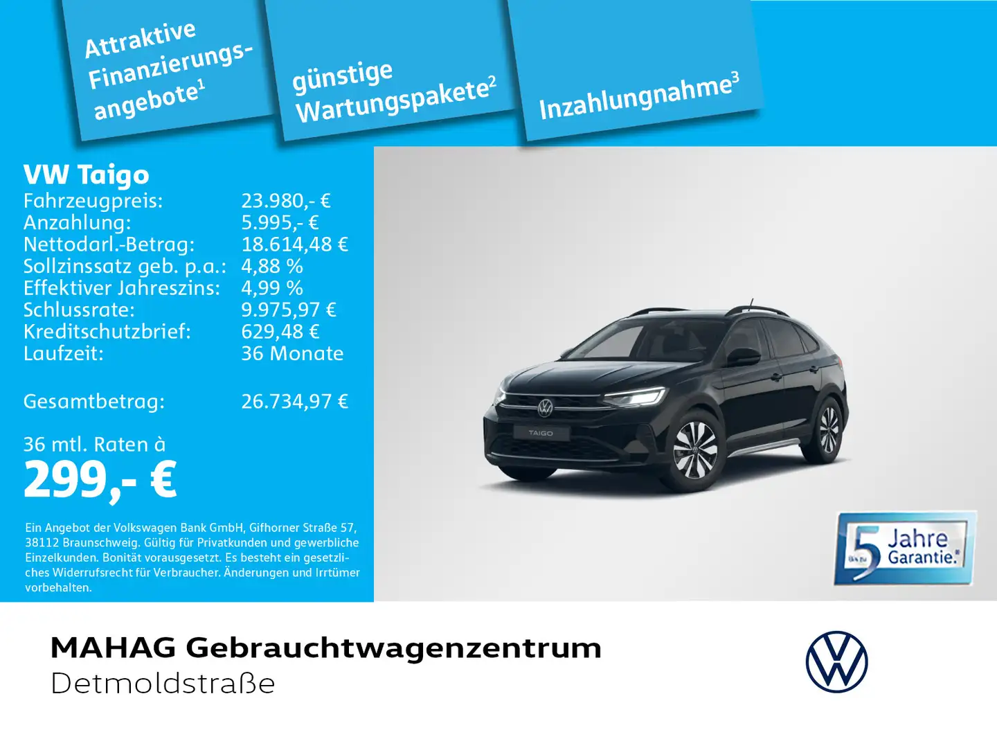 Volkswagen Taigo 1.0 TSI GOAL Navi LED R.Kam Schwarz - 1