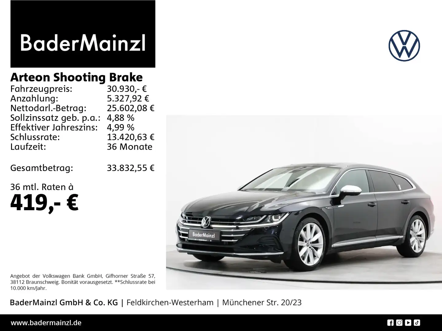 Volkswagen Arteon 2.0 TDI Elegance AHK Pano Schwarz - 1
