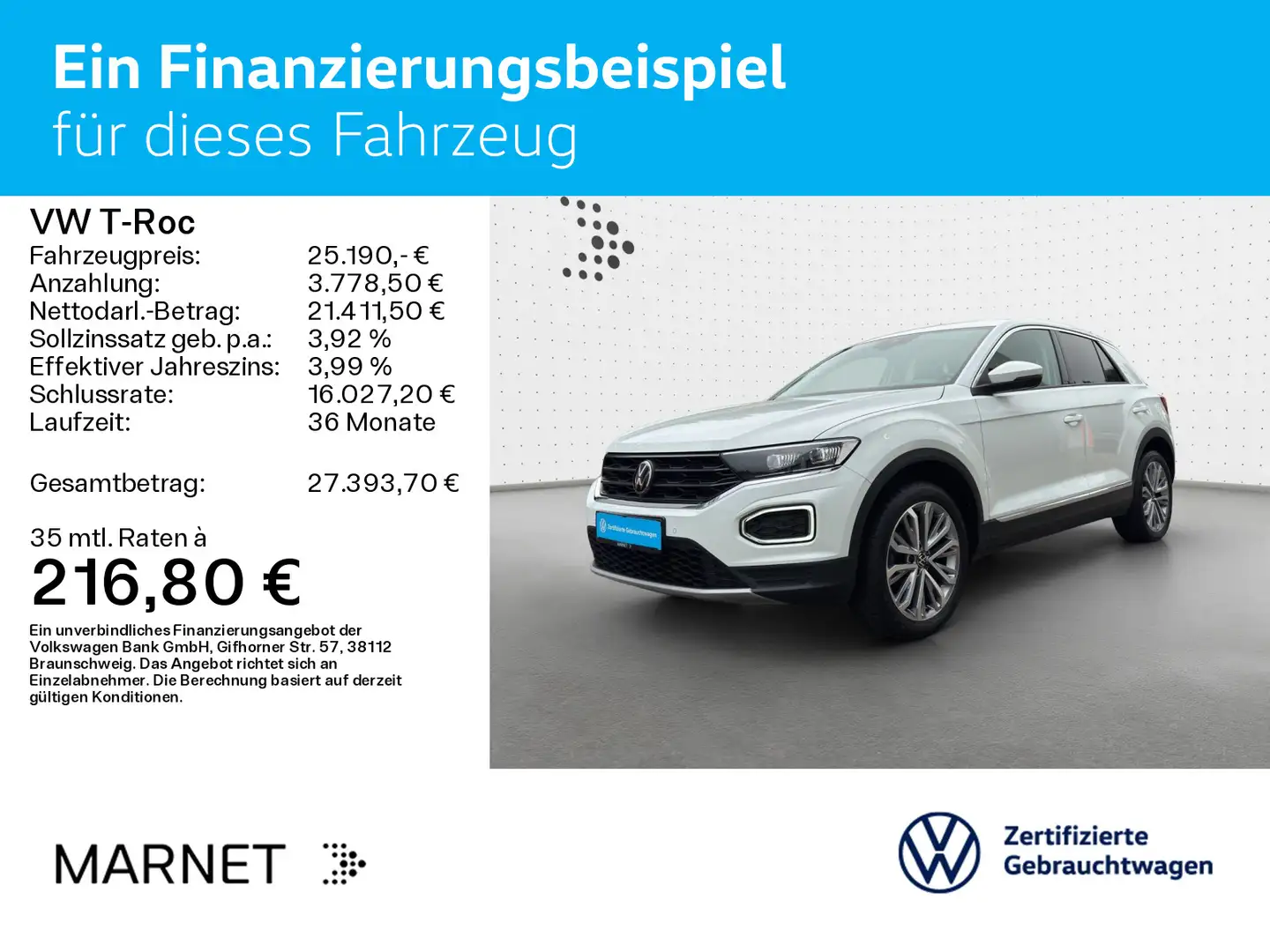 Volkswagen T-Roc 1.5 TSI DSG Style *Navi*AHK*Kamera*El.Heck Weiß - 2
