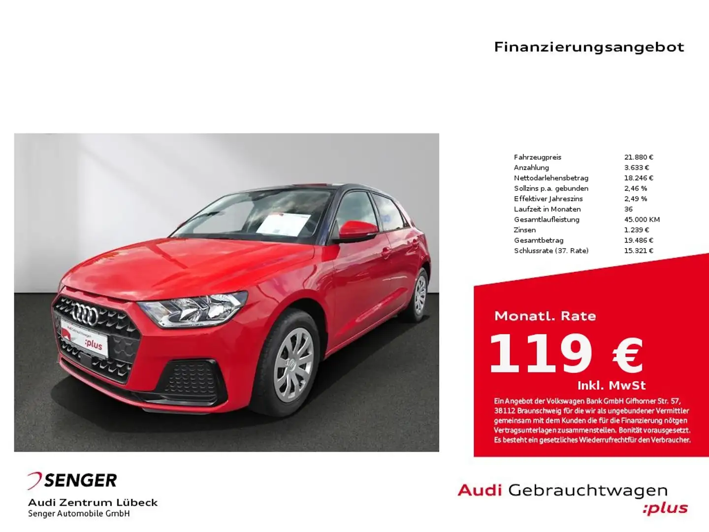 Audi A1 Sportback 25 TFSI advanced S tronic ACC Rot - 1
