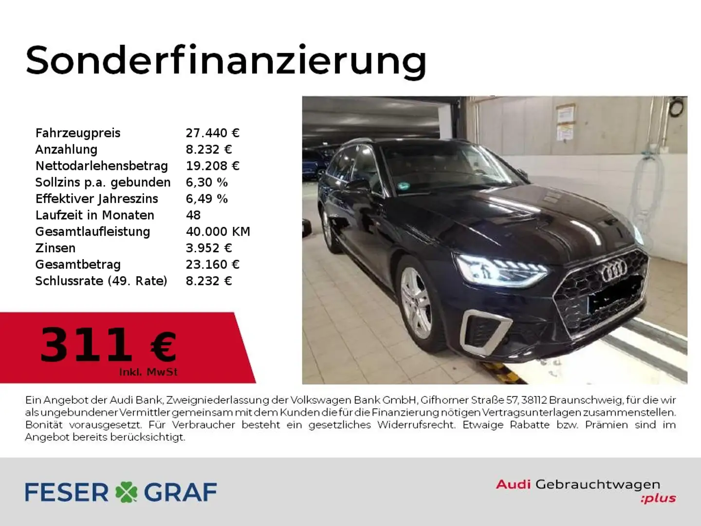 Audi A4 Avant 30 TDI S tronic S Line Int Matrix,Navi,Leder Schwarz - 1
