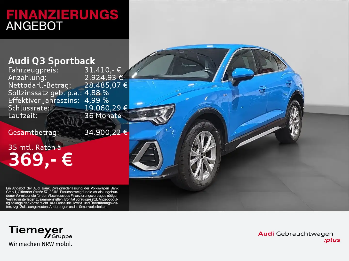 Audi Q3 35 TFSI 2x S LINE LED TEILLEDER eKL Blau - 1