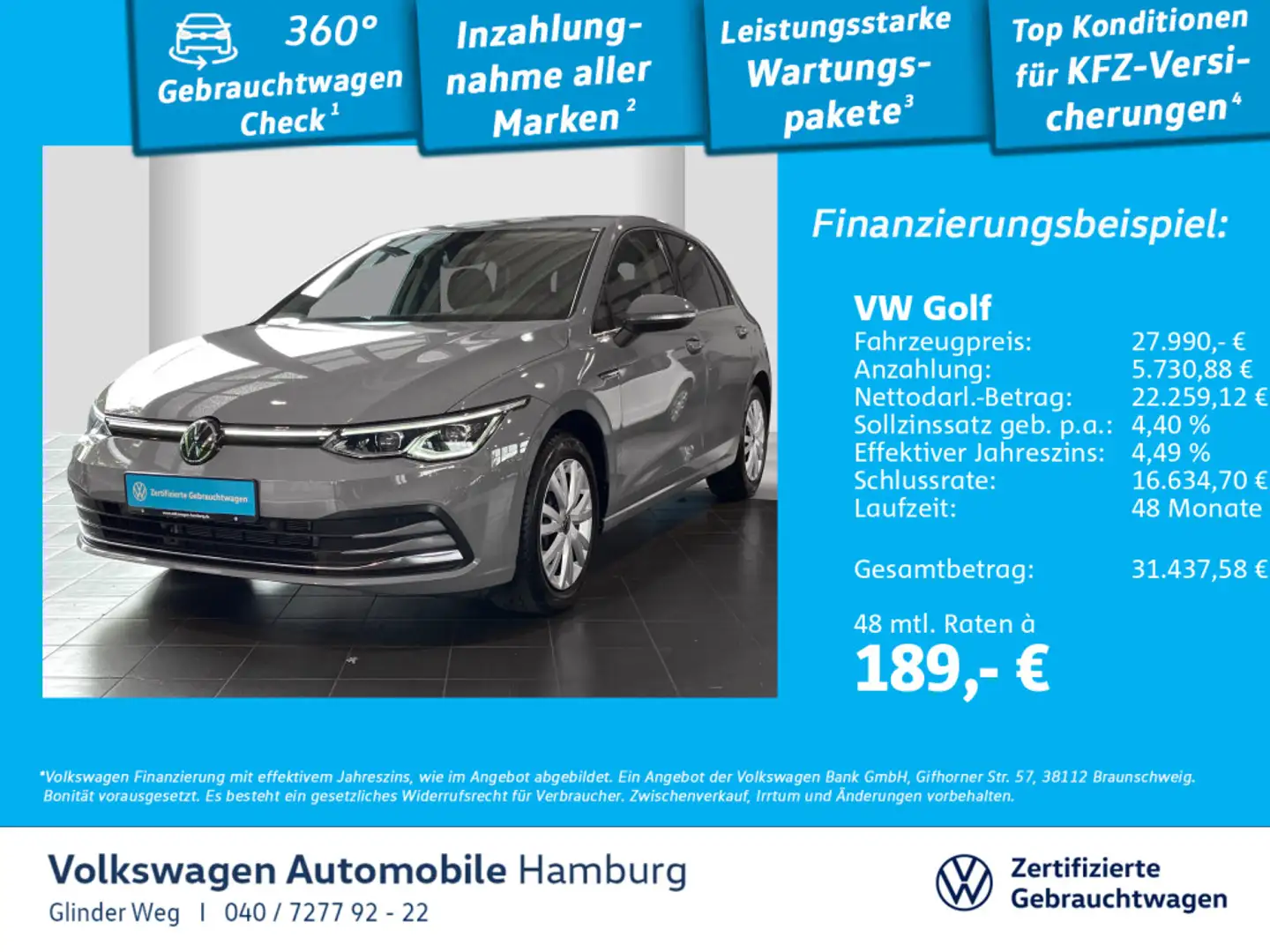 Volkswagen Golf VIII 1.5 eTSI DSG Style Park Assist AppConn Grau - 1