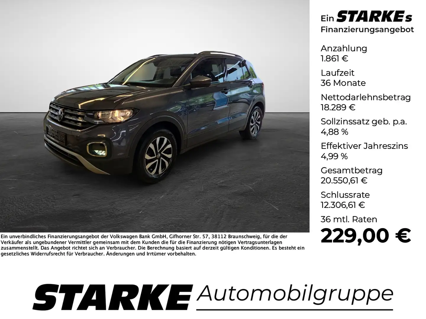 Volkswagen T-Cross 1.0 TSI Active Navi ACC App-Connect Lane Assist Gris - 1