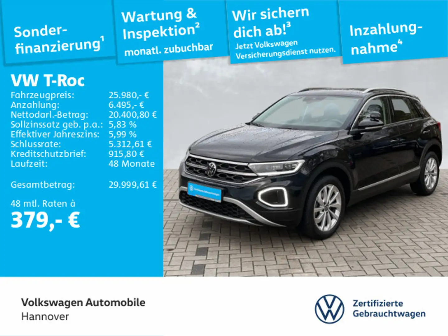 Volkswagen T-Roc 1.5 TSI DSG Style Navi AHK Kamera ACC LED Schwarz - 1