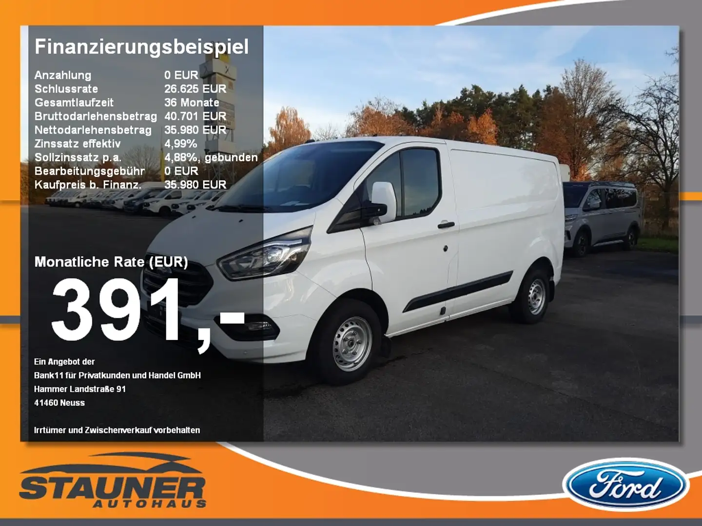 Ford Transit Custom Kasten 2.0 TDCi 300L1 Trend AHK Blanc - 1