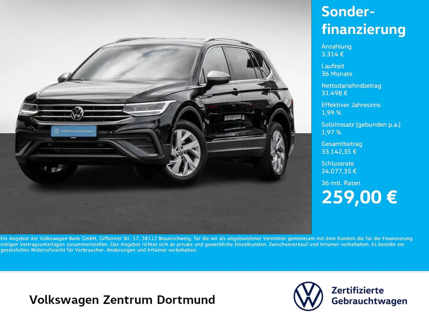 Volkswagen Tiguan Allspace 1.5 LIFE 7SITZE AHK ACC LM18 NAVI Schwarz - 1