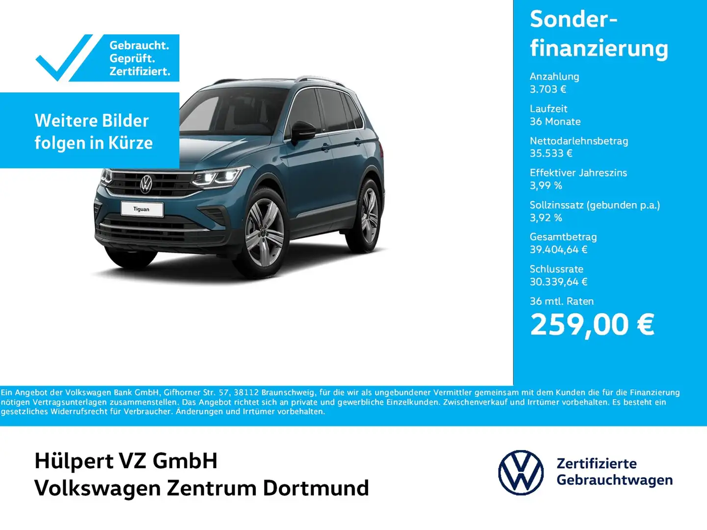 Volkswagen Tiguan 2.0 MOVE 4X4 STANDHZ PANO AHK CAM ACC 19Z Blau - 1