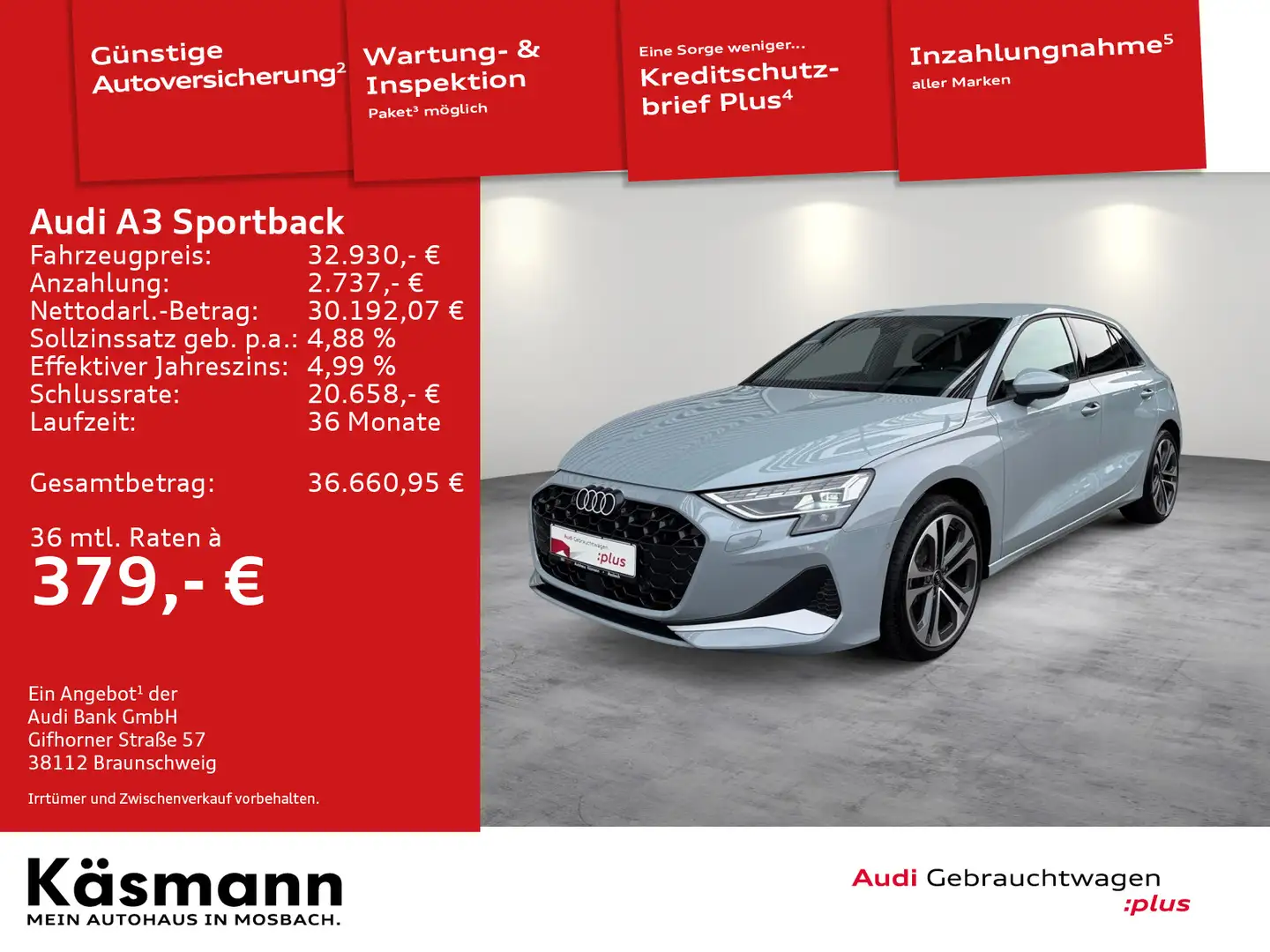 Audi A3 advanced 30TFSI LED NAV HUD SONOS Grau - 1