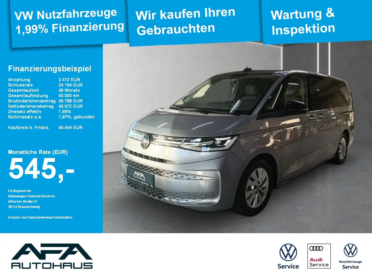 Volkswagen T7 Multivan 2.0 TDI Style lang DSG AHK*StHz*Navi Silber - 1