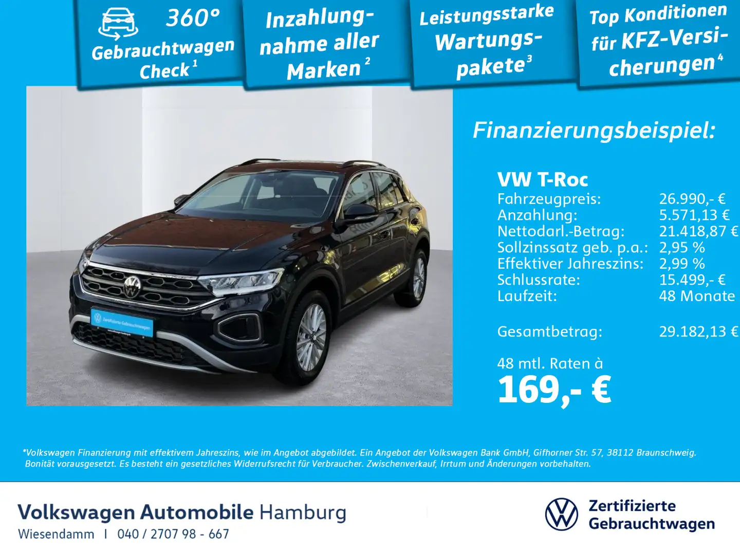 Volkswagen T-Roc 1.0 TSI Life 6-Gang LED PDC Sitzhzg Schwarz - 1