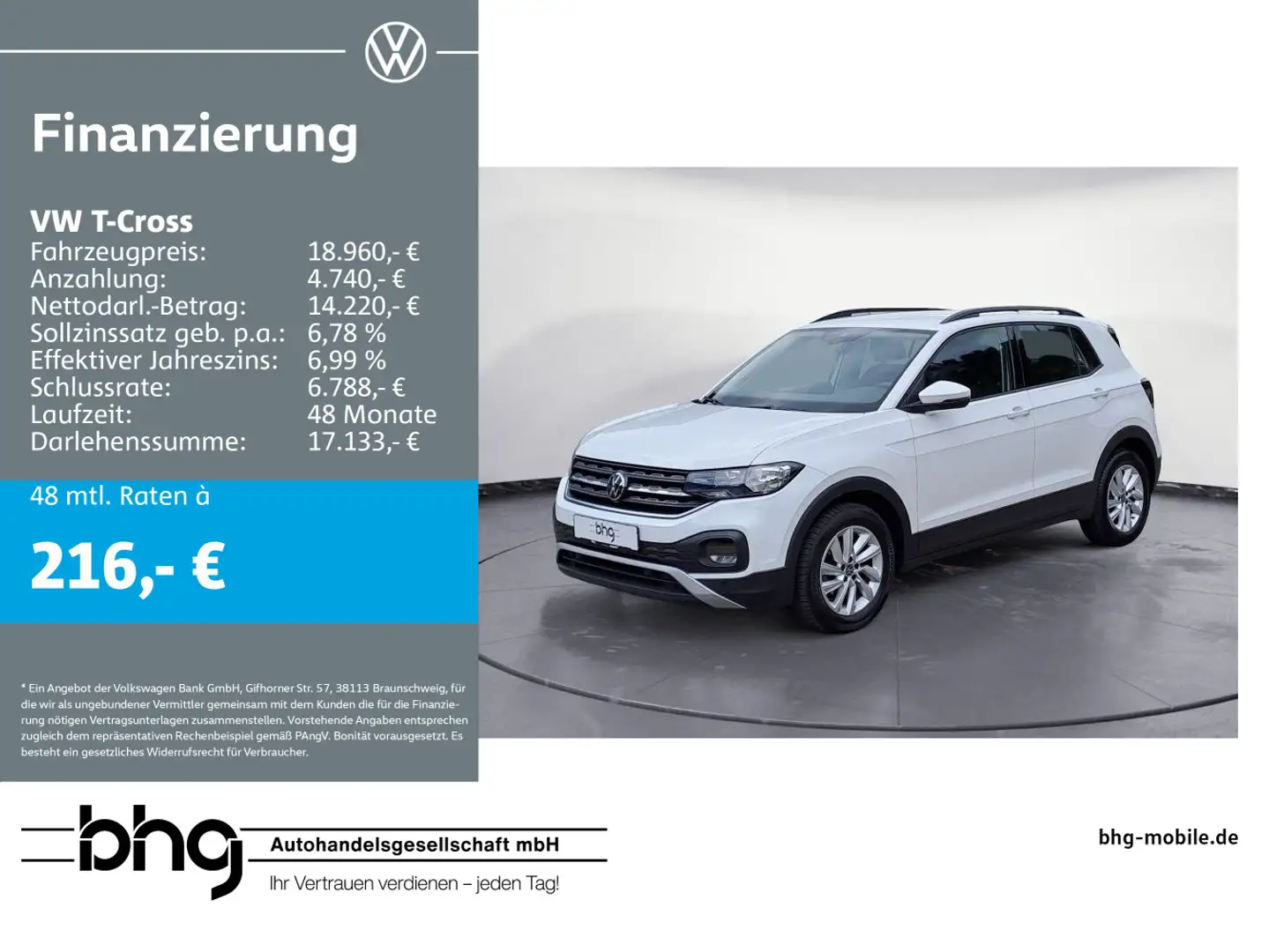Volkswagen T-Cross 1.0 TSI OPF DSG Life PDC, Ganzj.R, Weiß - 1