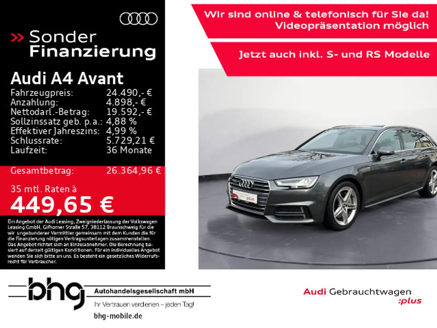 Audi A4 2.0 TFSI quattro S-line LED/Navi/Kamera Grau - 1