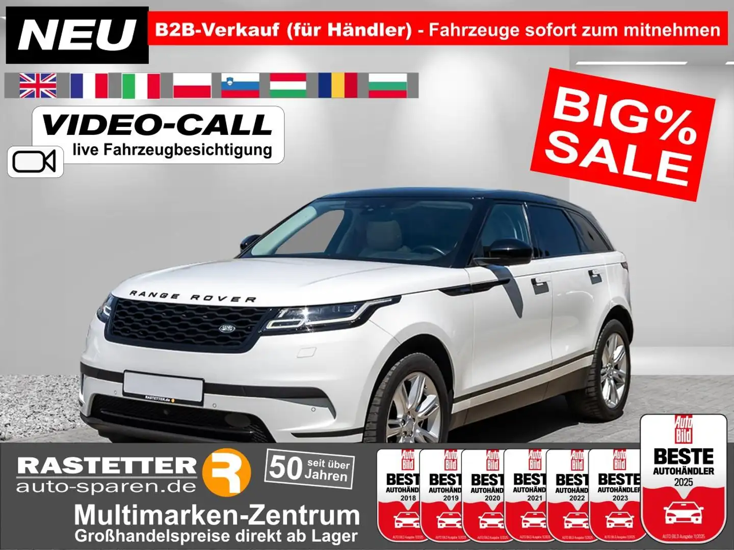 Land Rover Range Rover Velar D180 S BlackPack+PanoSD+20Z+Leder+virtCP+ACC+Priva Weiß - 1