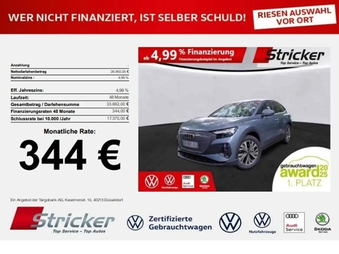 Audi Q4 e-tron 40 Sportback 344,-ohne Anzahlung Navi Kamera Bleu - 1