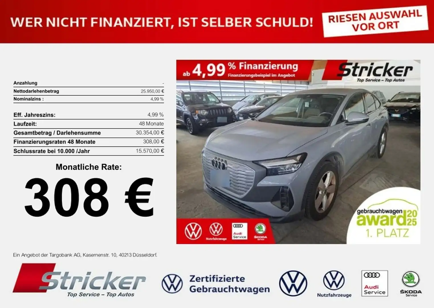 Audi Q4 e-tron Sportback 40 308,-ohne Anzahlung Navi Kamera Grau - 1