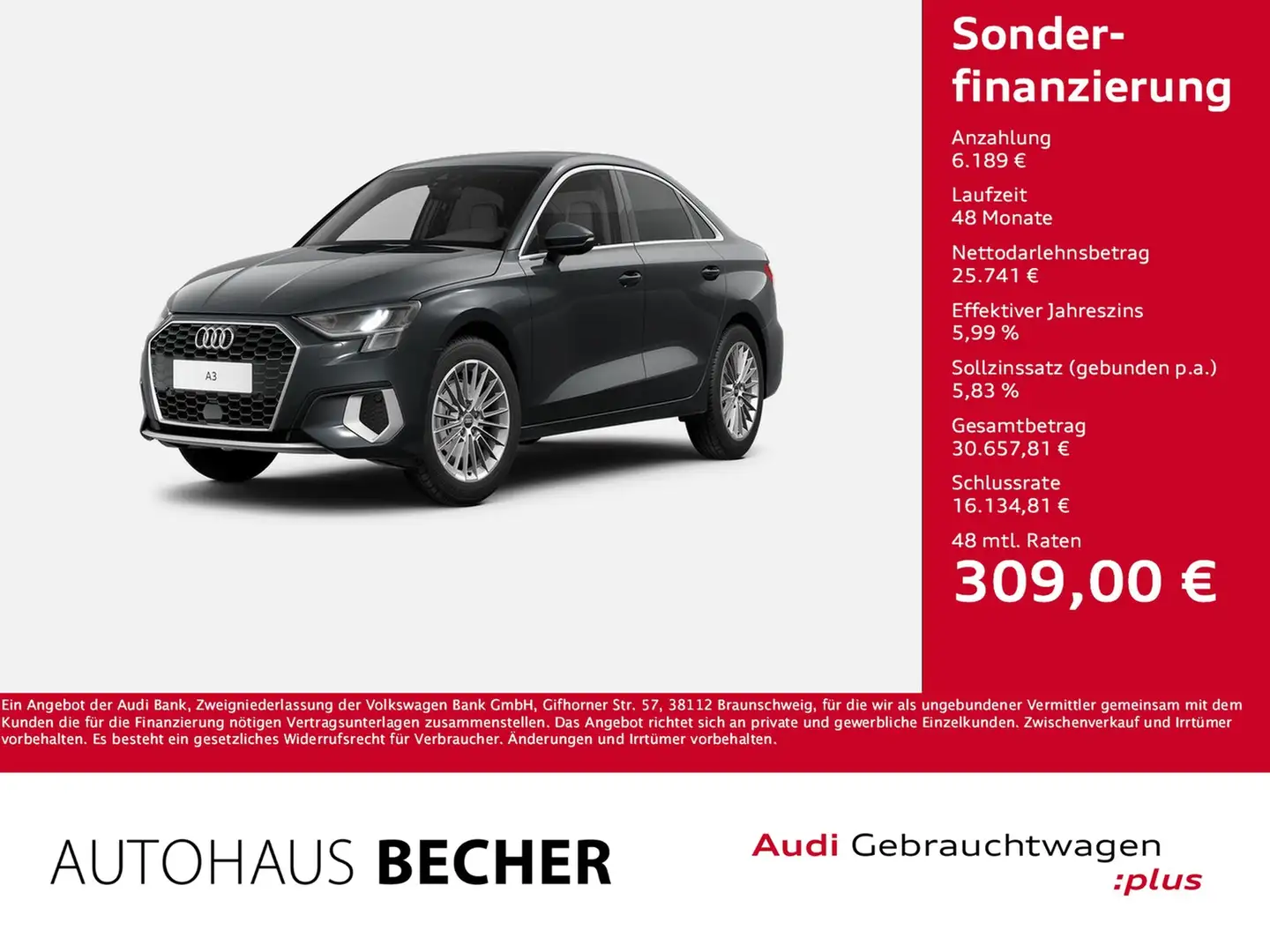 Audi A3 Lim. advanced 35 TFSI S tronic /CarPlay/PDC Grau - 1