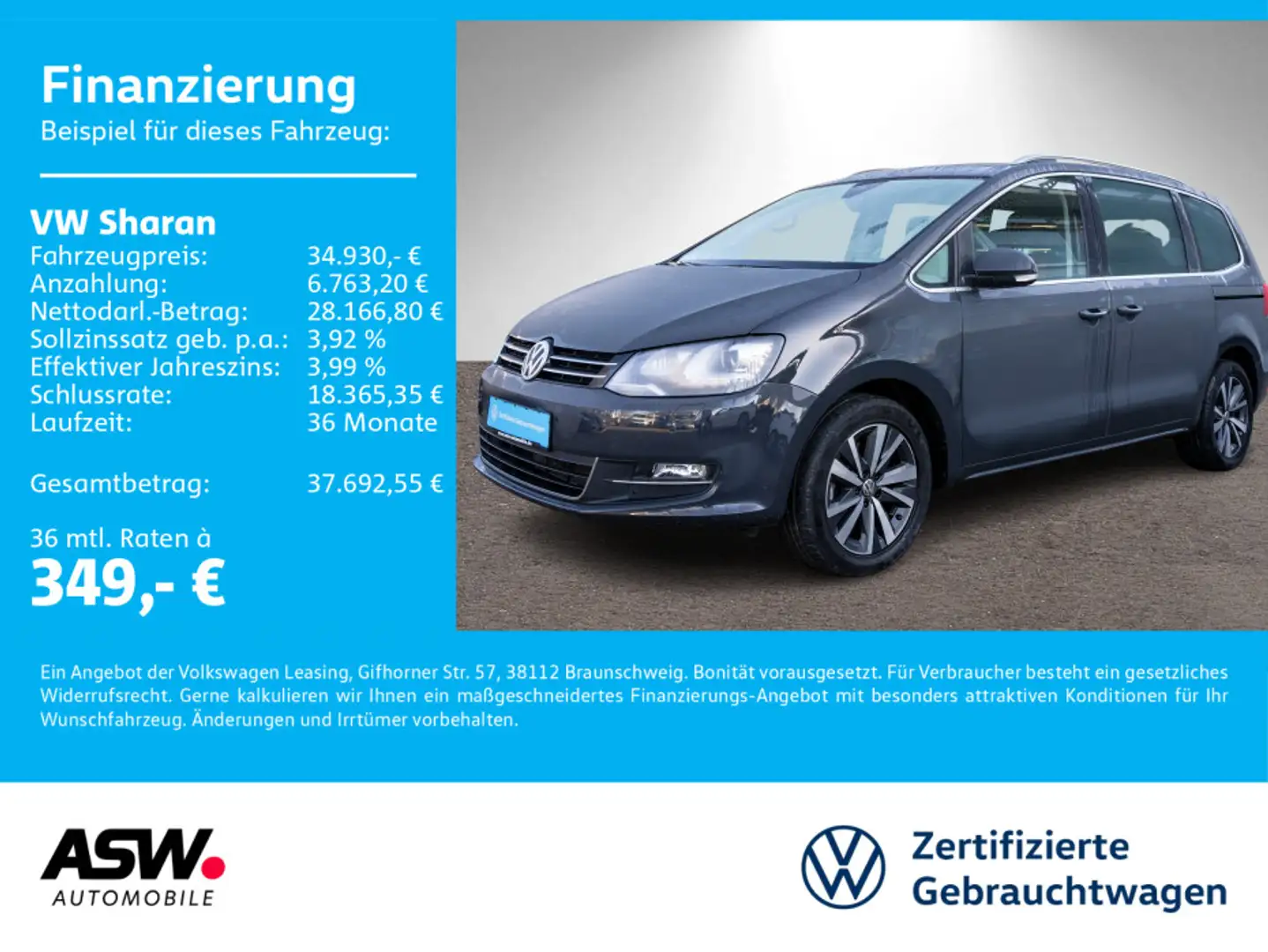 Volkswagen Sharan Highline 1.4TSI Bi-Xenon NAVI 7Sitzer AHK Grau - 1