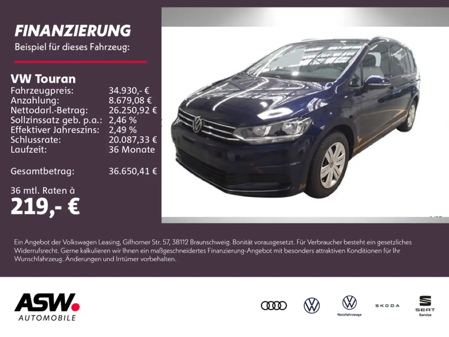Volkswagen Touran Move 2.0 TDI DSG Navi RFK SHZ AHK 7-S Blau - 1