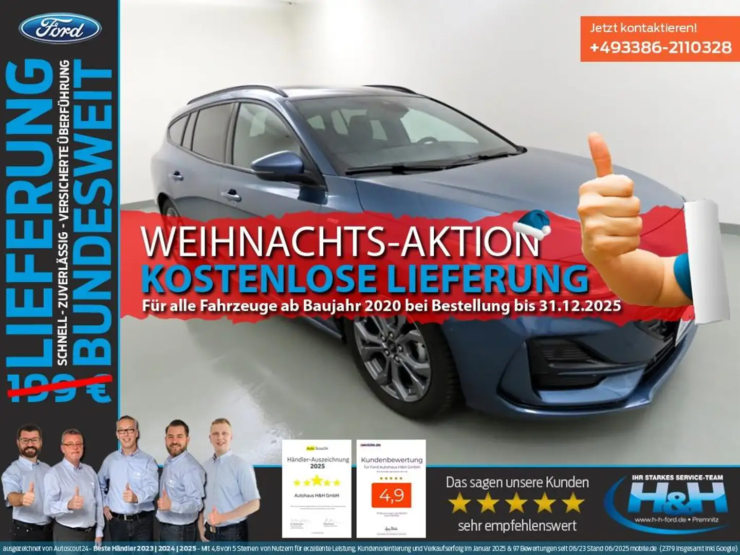 Ford Focus Turnier 1.5 Ecoblue Aut. ST-Line X PanDach Blau - 1