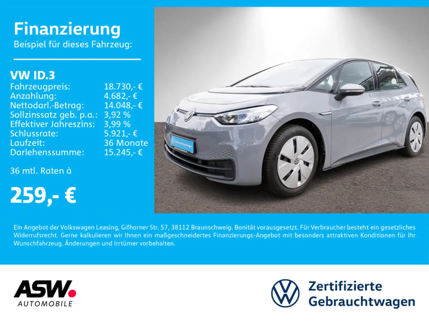 Volkswagen ID.3 Pure Performence LED NAVI PDC SHZ Grau - 1