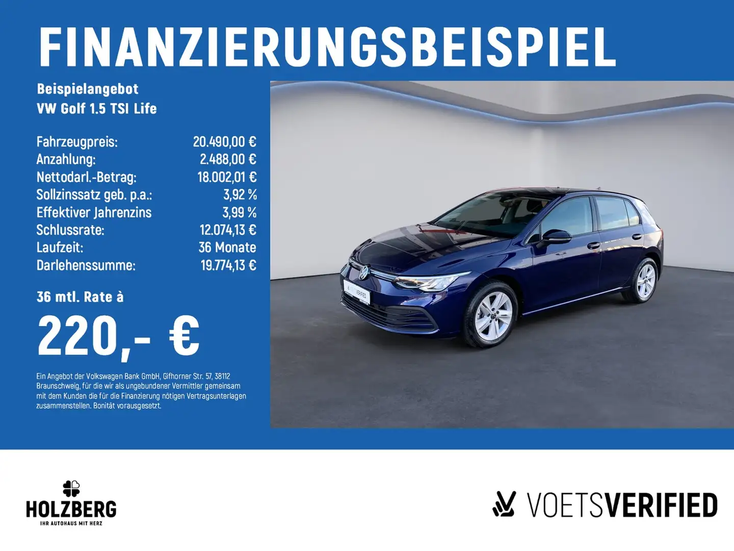Volkswagen Golf 1.5 TSI Life TEMPOMAT+CARPLAY+LED Blau - 2
