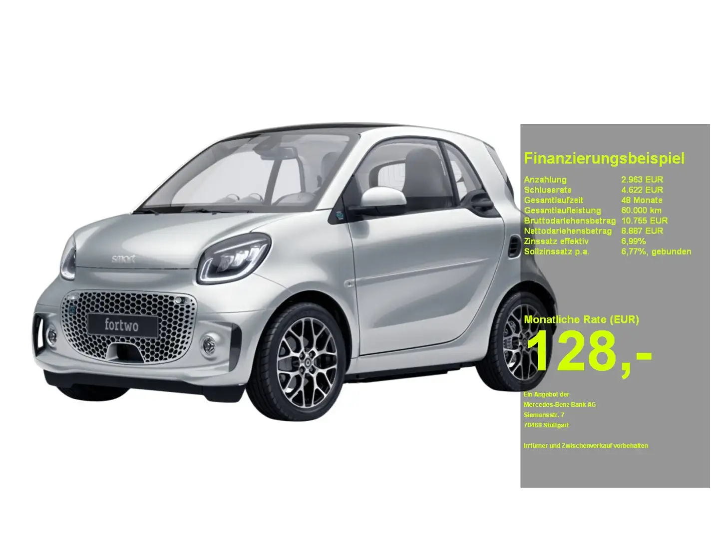 smart forTwo EQ Exclusive Pano LED SHZ Kamera Tempomat Silber - 1