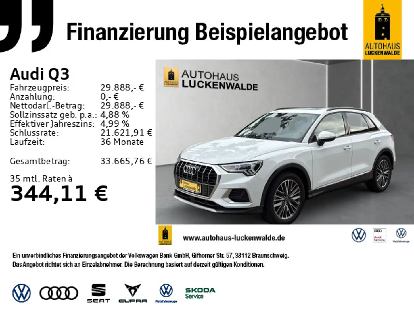 Audi Q3 35 TDI Adv. S tronic *PANO*AHK*NAV+*R-CAM* Weiß - 1