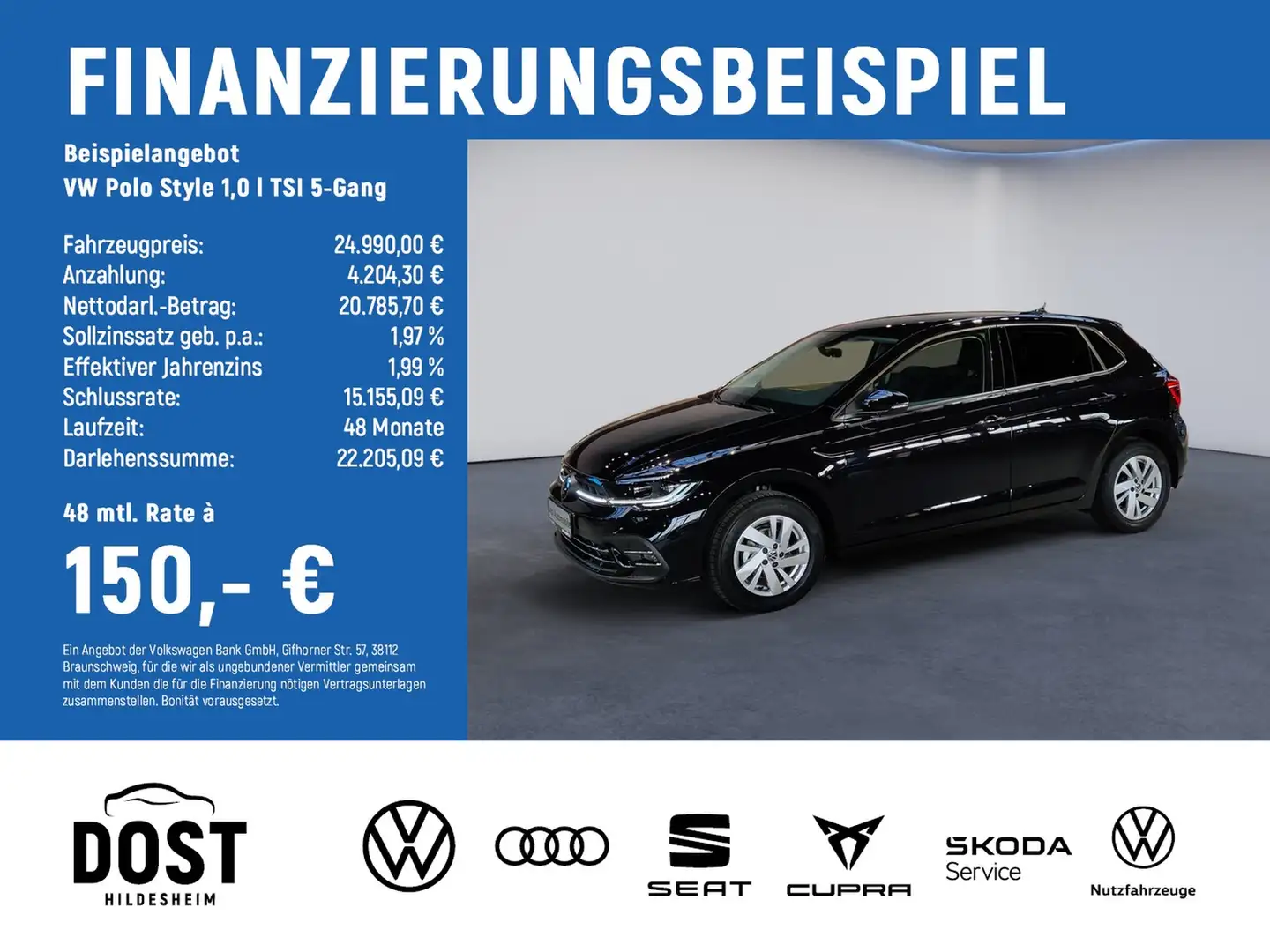 Volkswagen Polo Style 1,0 l TSI 5-Gang NAVI+WKR+KLIMA Schwarz - 2