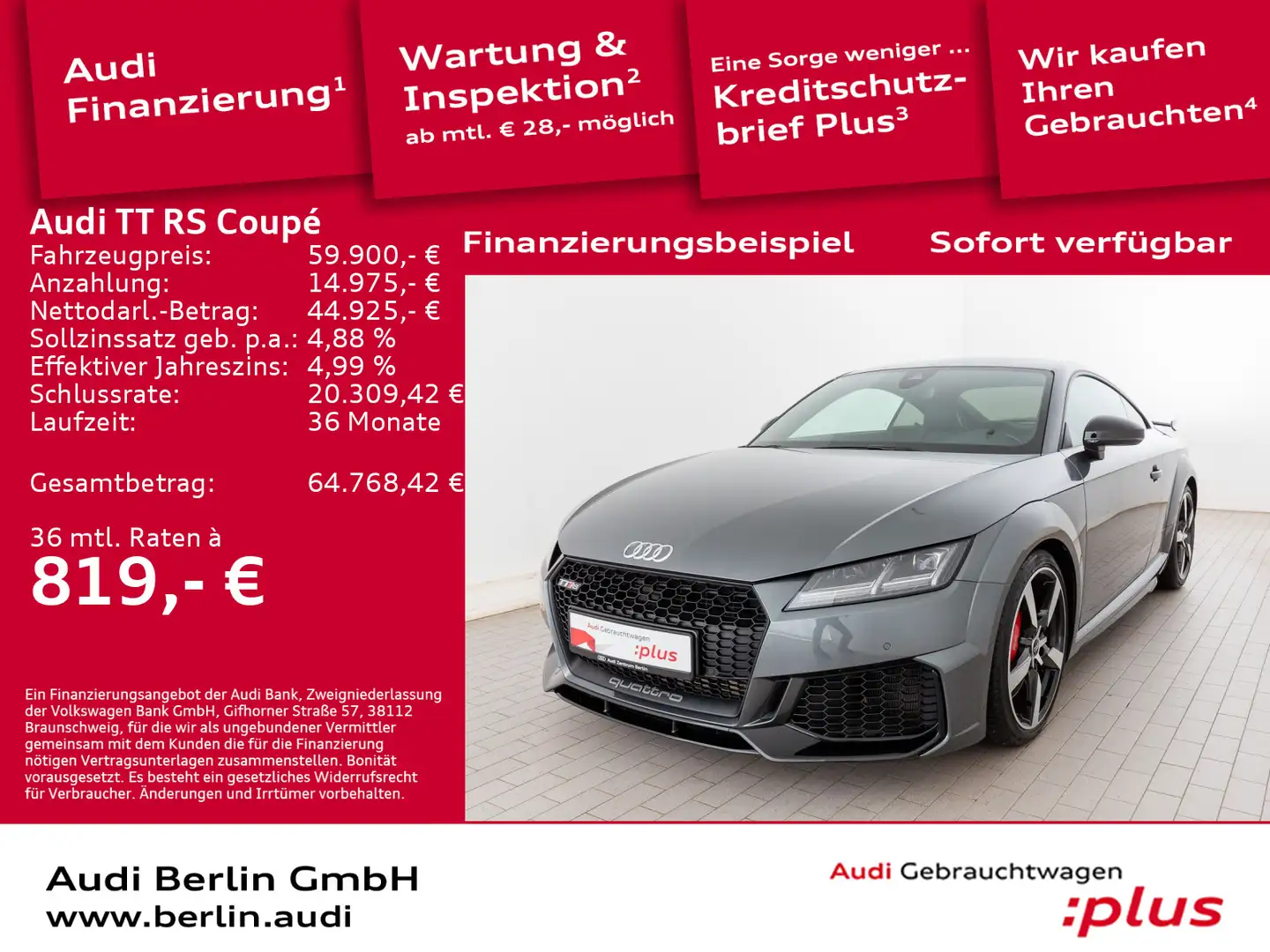 Audi TT RS S tr. VIRTUAL LED SITZHZG PDC NAVI Grau - 1