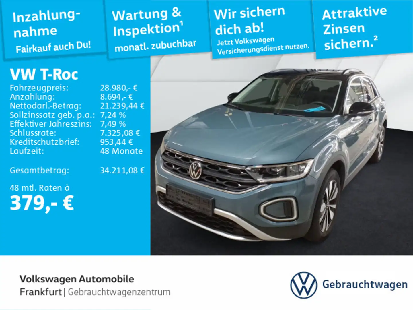 Volkswagen T-Roc 2.0 TDI DSG Goal Navi LEDPlus DAB+ FrontAs Blau - 1