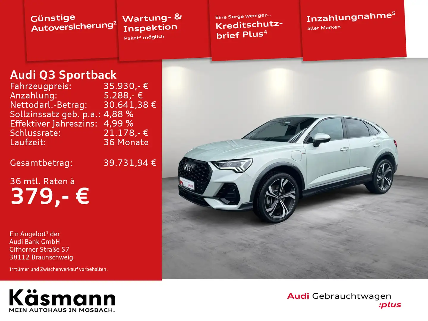 Audi Q3 S line 45TFSIe AHK 360° NAV SONOS Silber - 1