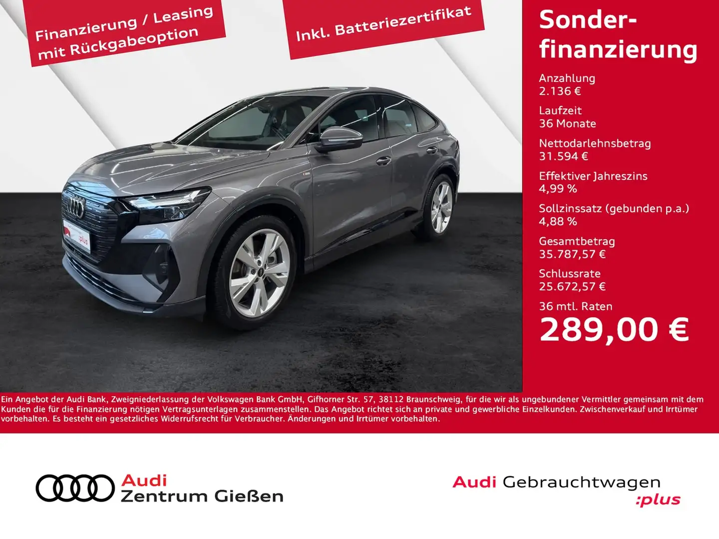 Audi Q4 e-tron Sportback 40 S line Black Assistenzpaket Navi Grau - 1