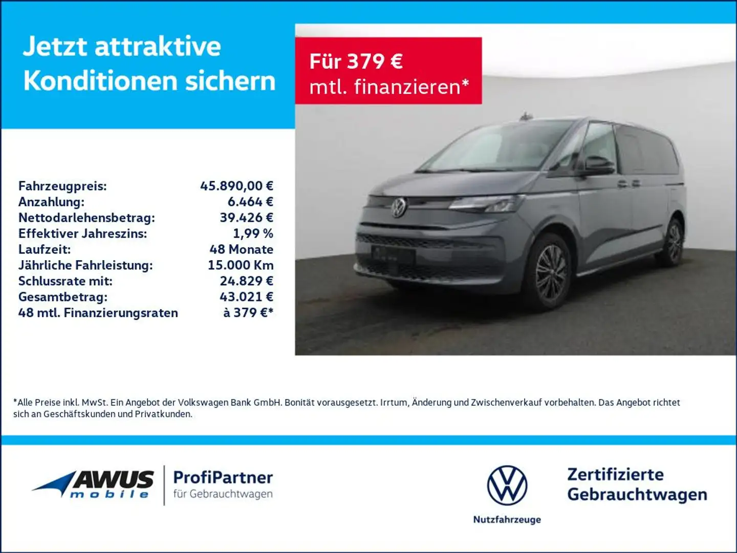 Volkswagen T7 Multivan KÜ 2.0TDI 110kW DSG Grau - 1