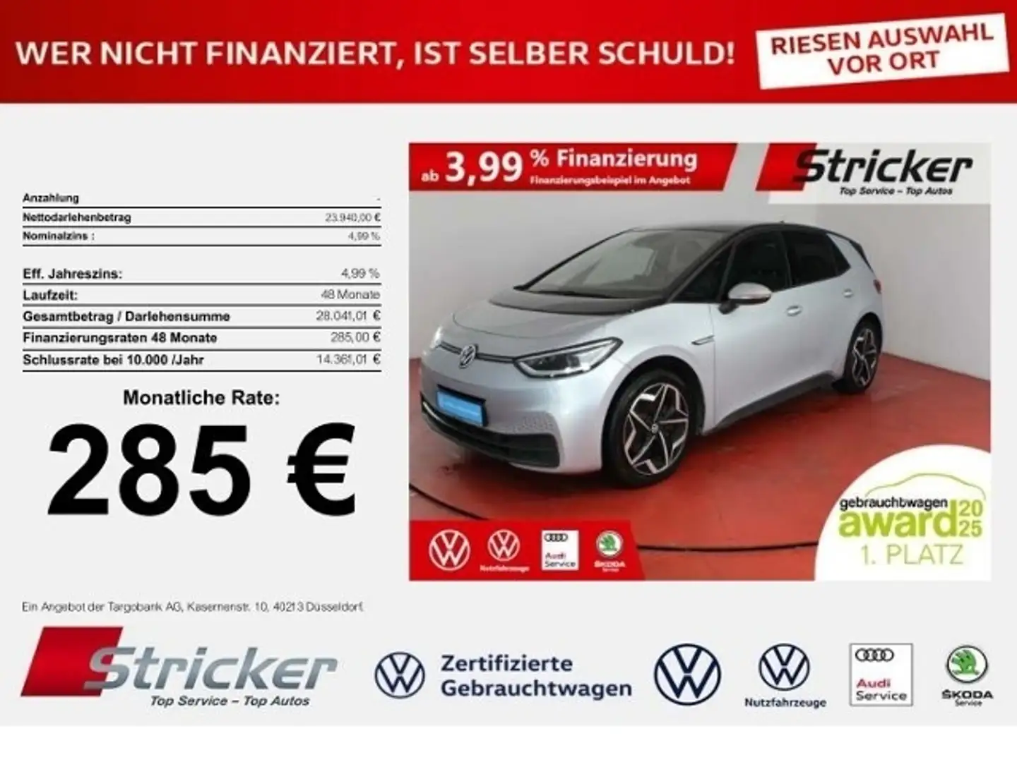 Volkswagen ID.3 Pro Performance 150/58 285,-ohne Anzahlung IQ.Lig Silber - 1