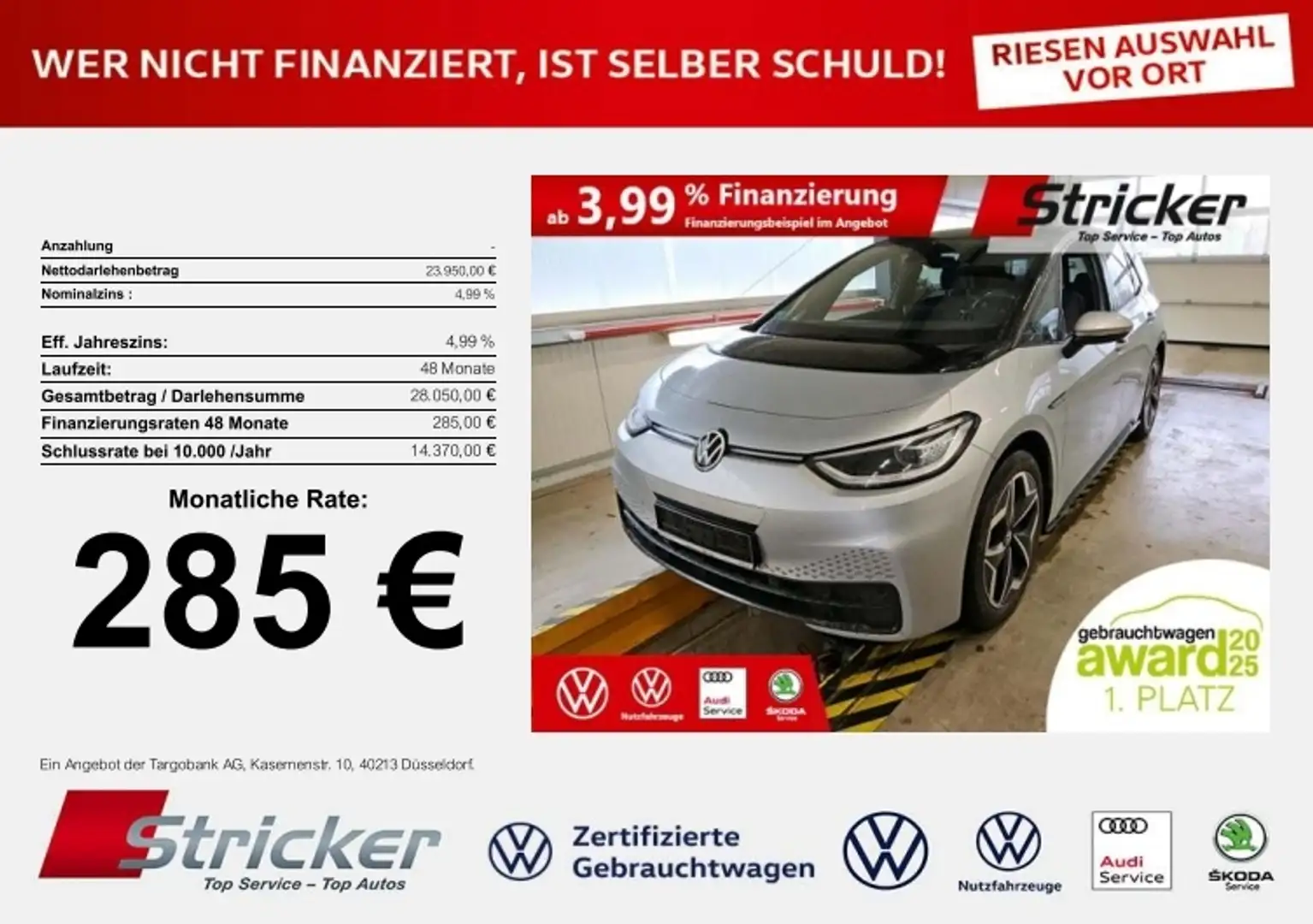 Volkswagen ID.3 Pro Performance 150/58 285,-ohne Anzahlung IQ.Lig Silber - 1
