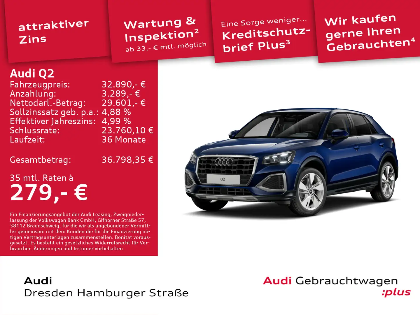 Audi Q2 Advanced 35 TDI S tronic AHZV Blau - 1