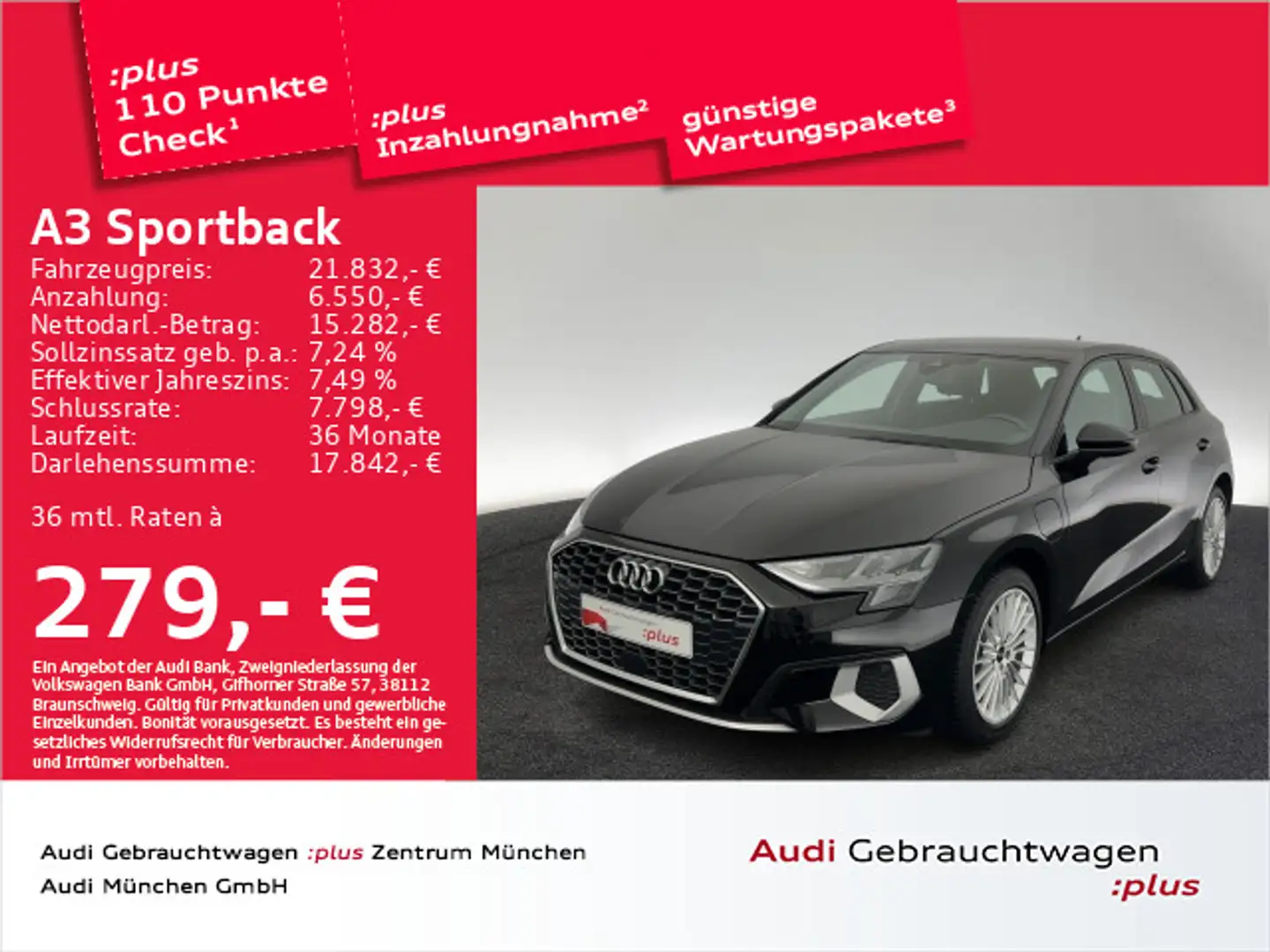 Audi A3 40 TFSI e S tronic advanced Navi+/V Schwarz - 1