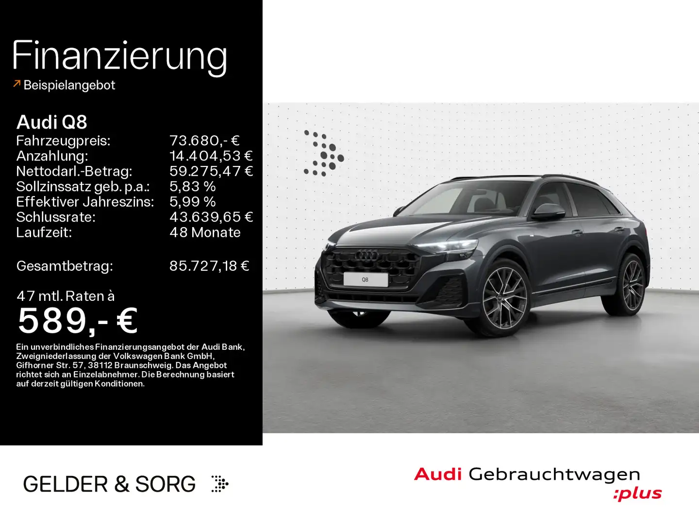 Audi Q8 50 TDI quattro S line AHK*HuD*Air*Pano*360° Grau - 1
