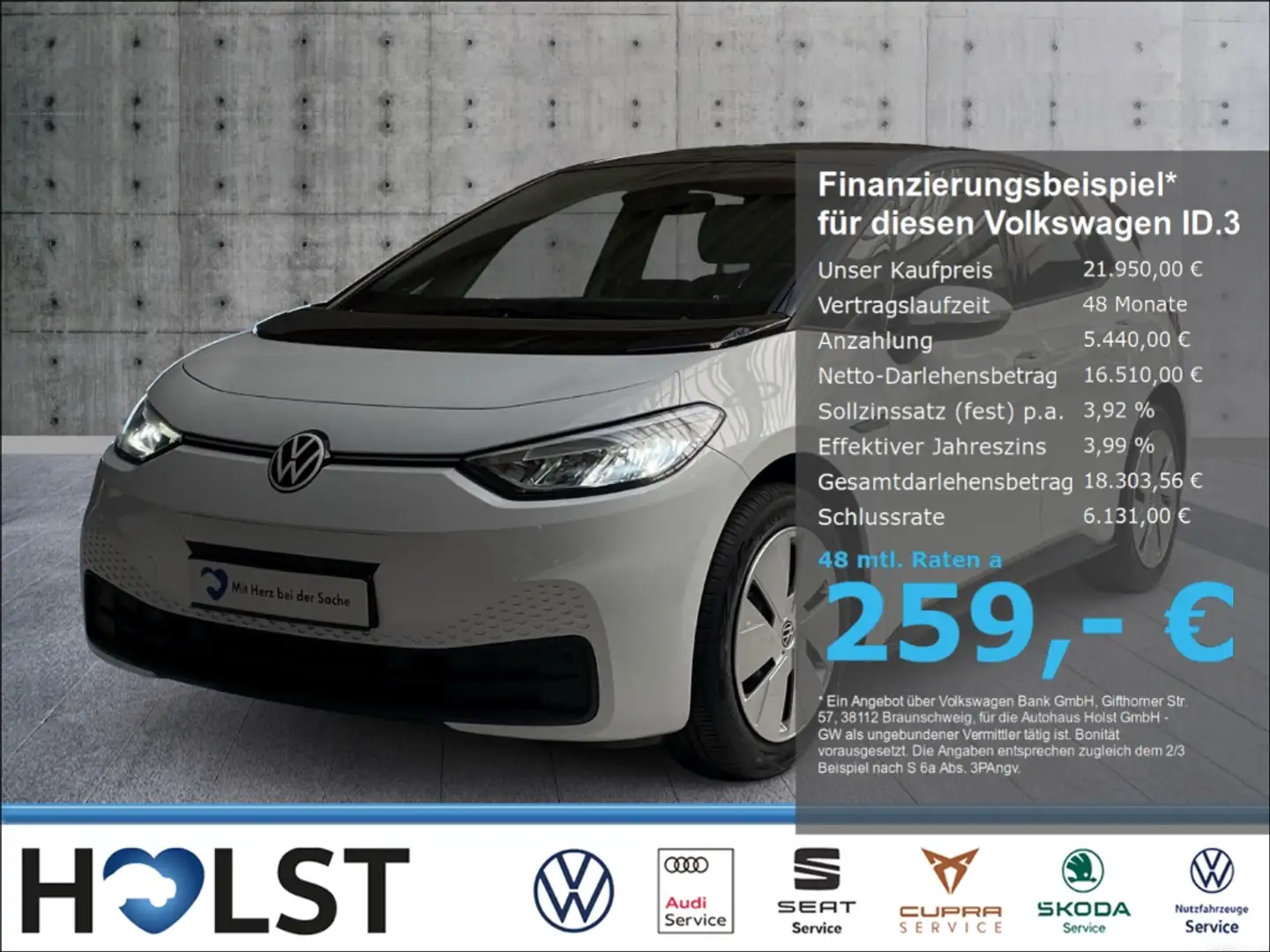 Volkswagen ID.3 Pro 107kW 58kWh CCS ACC LED DAB+ NAVI Lane-Assist Weiß - 1
