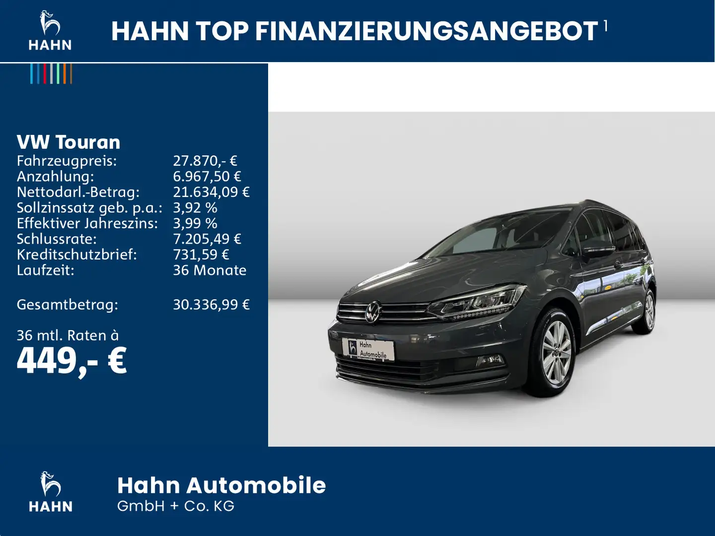 Volkswagen Touran 2.0TDI DSG Comf Pano LED Standh AHK CAM Grau - 2
