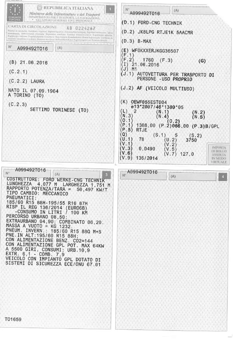 Ford B-Max 1.4 90cv E6 GPL Casa Madre 2036 64950Km Gris - 2