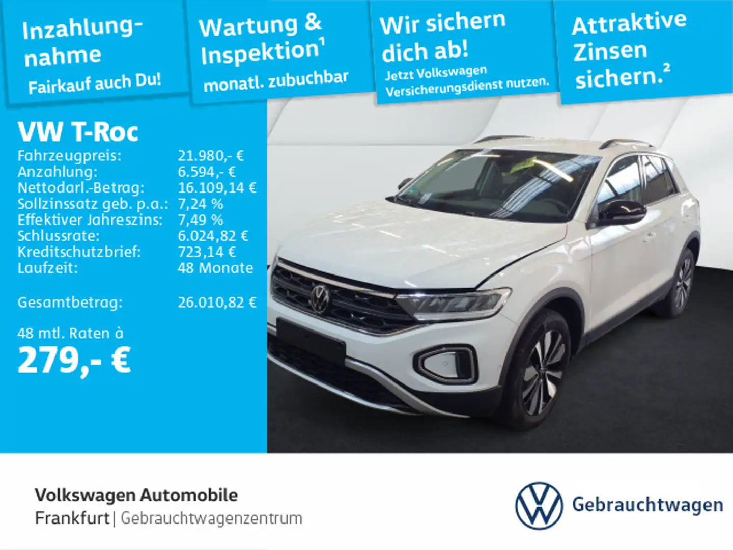 Volkswagen T-Roc 1.0 TSI Goal Navi LED DAB+ FrontAssist Weiß - 1