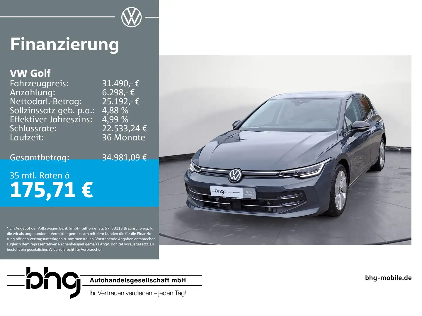 Volkswagen Golf 1.5 eHybrid DSG Goal LED, Rückfahrkamera, A Grau - 1