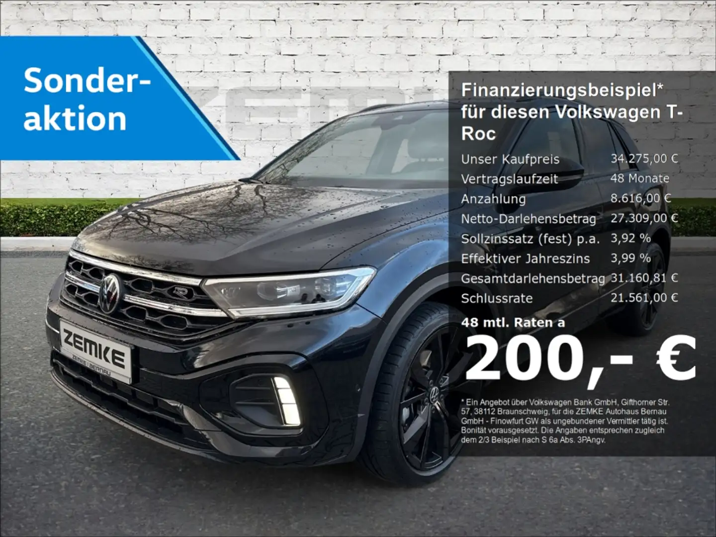 Volkswagen T-Roc 2.0 TDI DSG R-Line 3,9% Sportpaket AHK-abnehmbar N Schwarz - 1