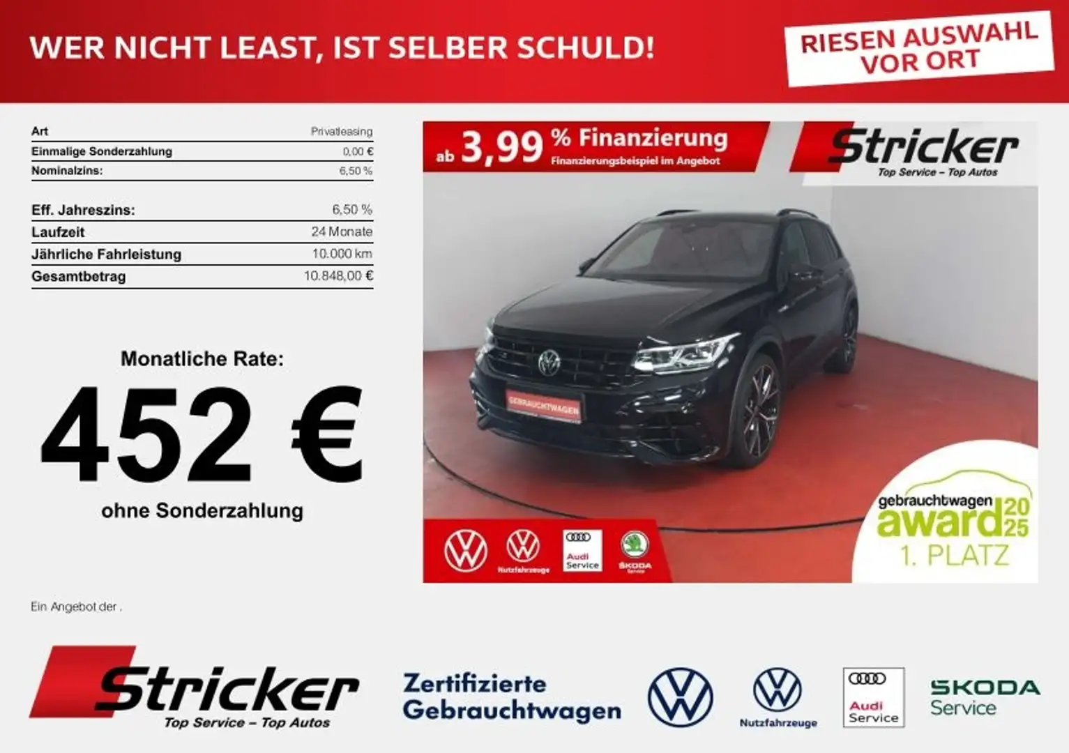 Volkswagen Tiguan R 2.0TSI 452,-ohne Anzahlung Akrapovic Pano AHK Schwarz - 1