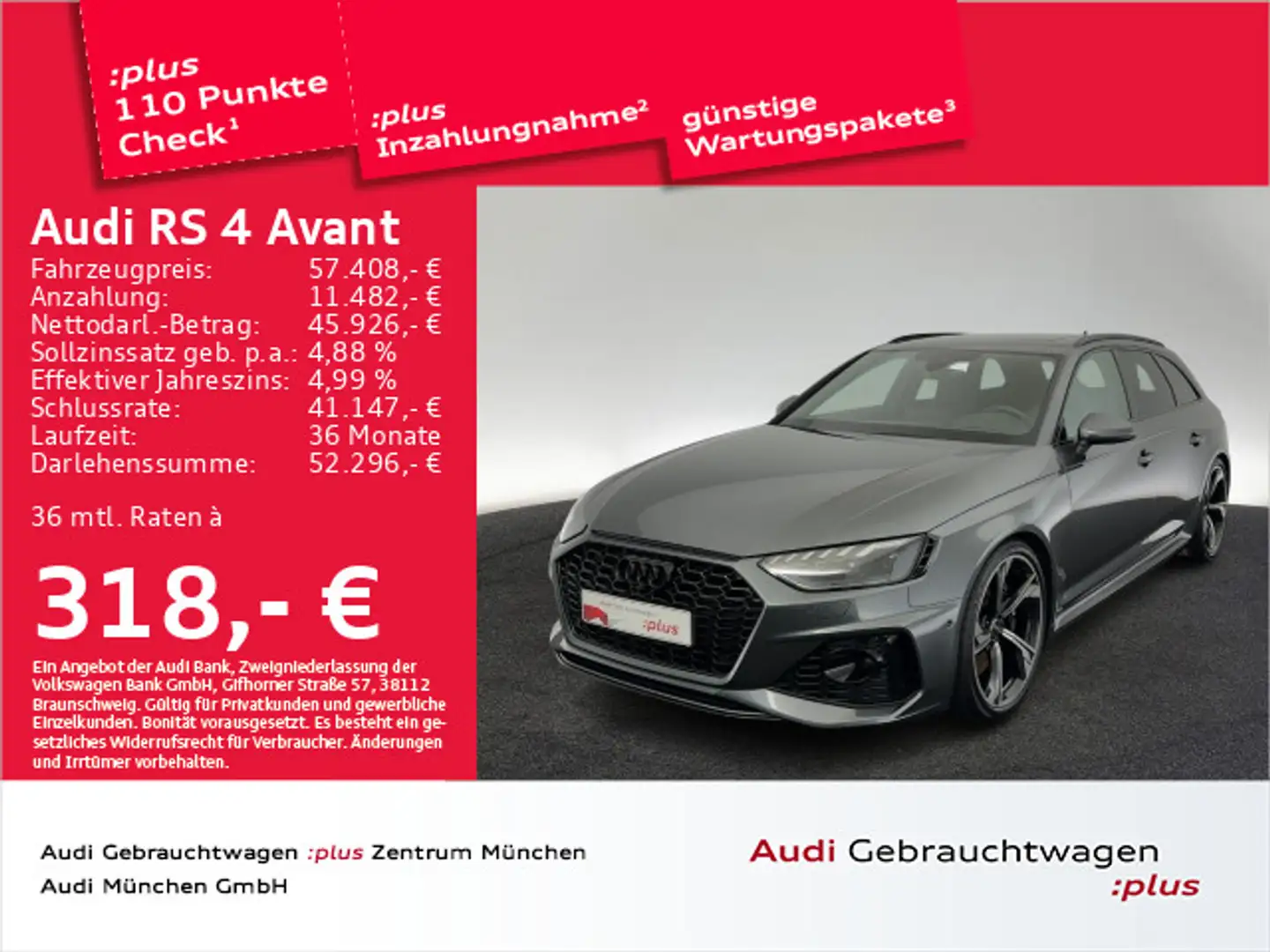 Audi RS4 RS4 Avant Essentials/280kmH/Pano/B&O/HuD Gri - 1