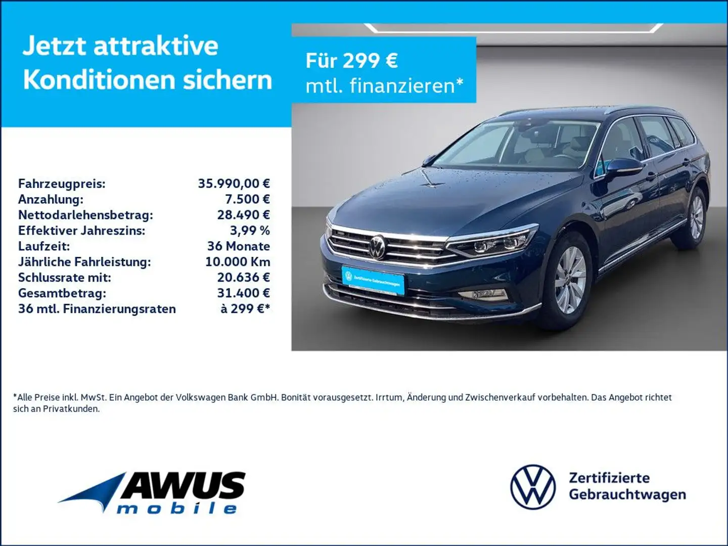 Volkswagen Passat Variant 2.0TDI DSG Elegance AHK Blau - 1